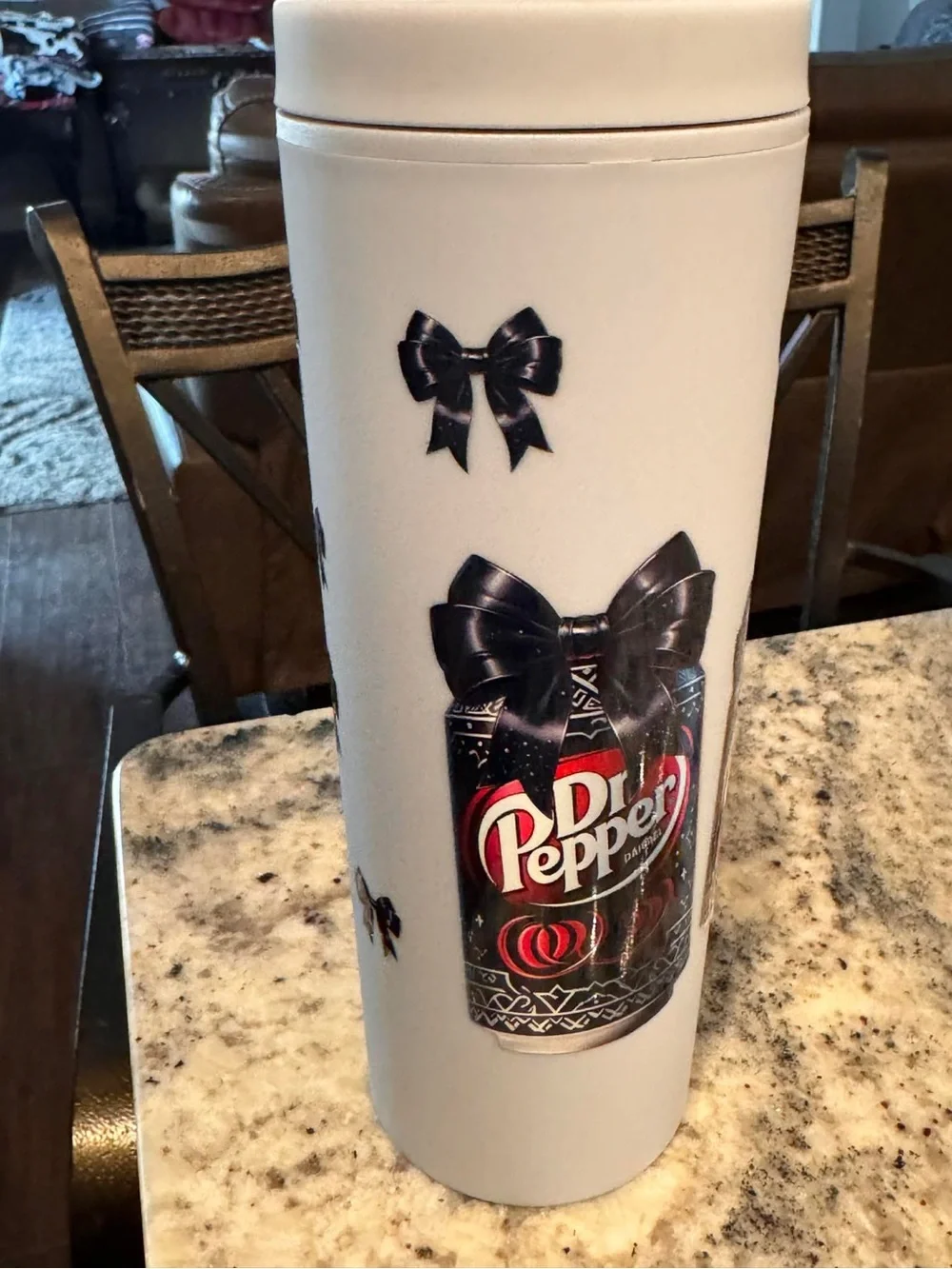 Dr pepper gray Tumbler with Black Bow Design NEW IN BOX